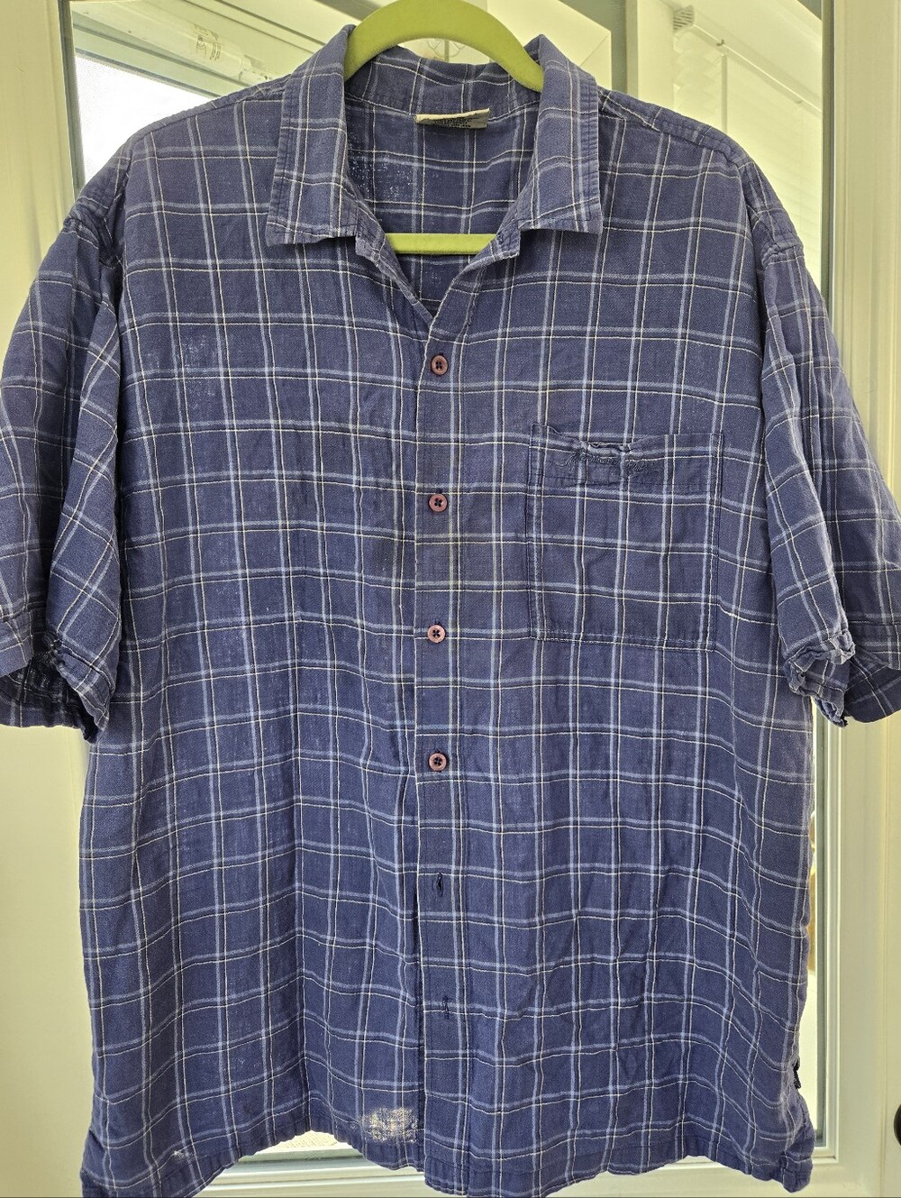 Vintage Platinum Fubu Mens Plaid Short-Sleeve Button-Up Shirt White/Navy XXL Y2K